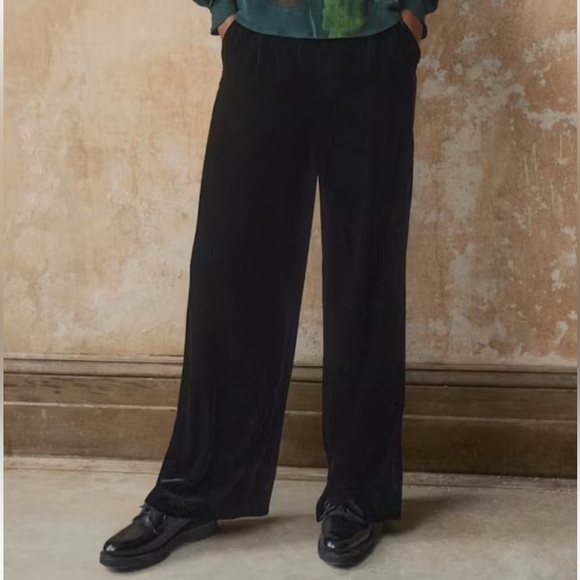 Poetry Wide Leg Silk Velvet Trouser Pants Black Business Casual Women’s Size 6 - Picture 1 of 11
